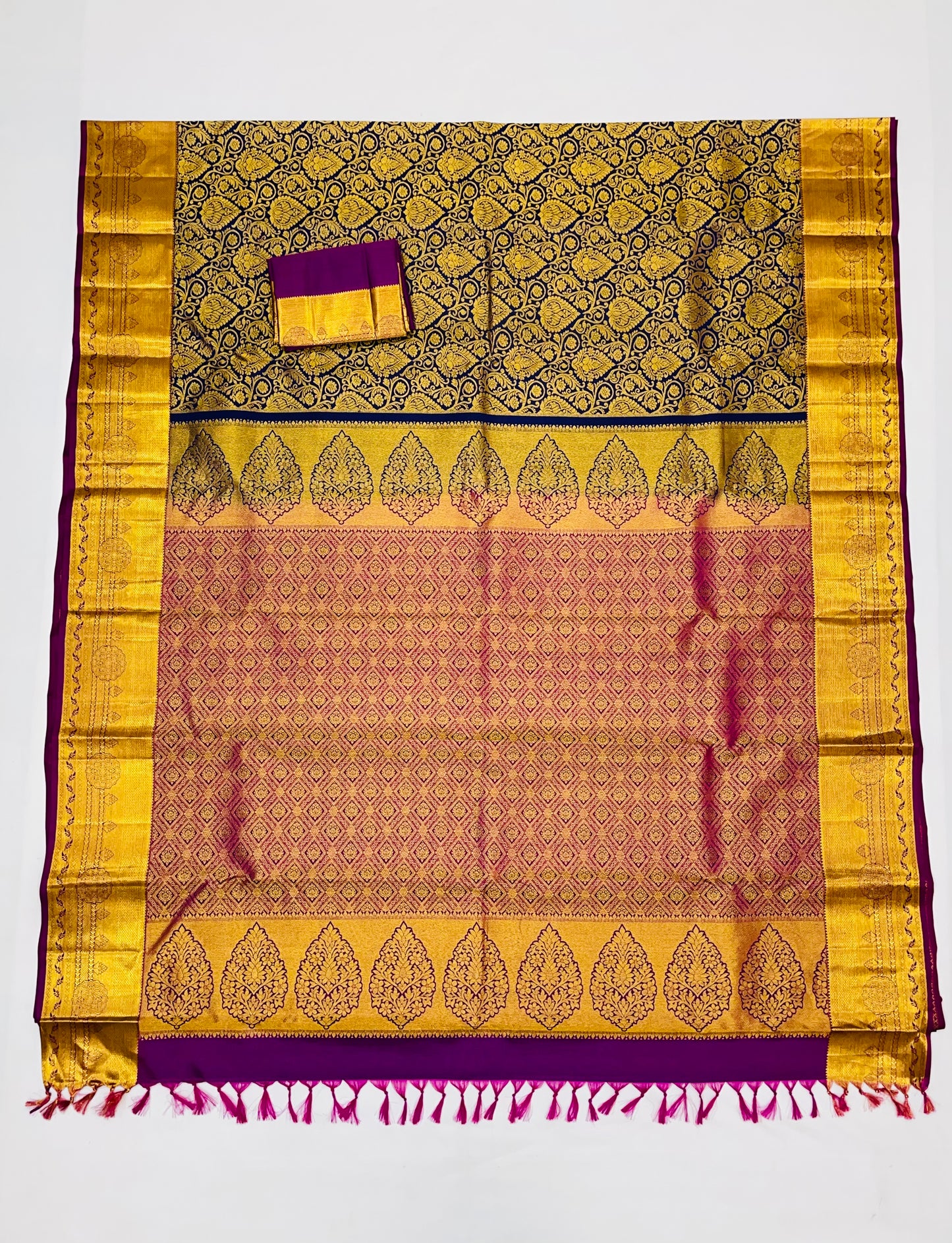 Stunning Dark Blue Colored Pure Kanchi Silk Saree In chandler