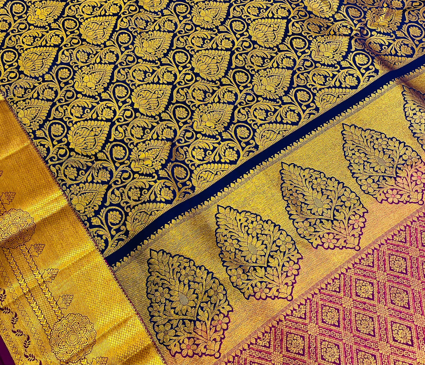 Dark Blue Colored Pure Kanchi Silk Saree In Yuma