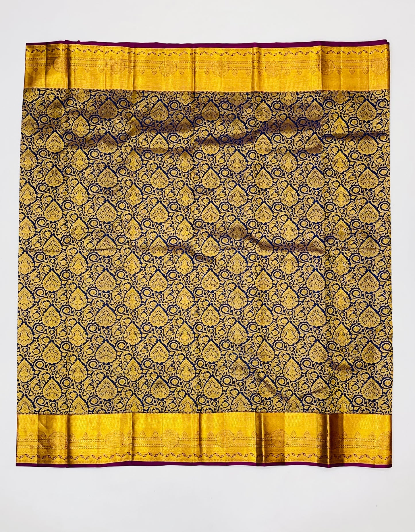 Stunning Dark Blue Colored Pure Kanchi Silk Saree In Tempe