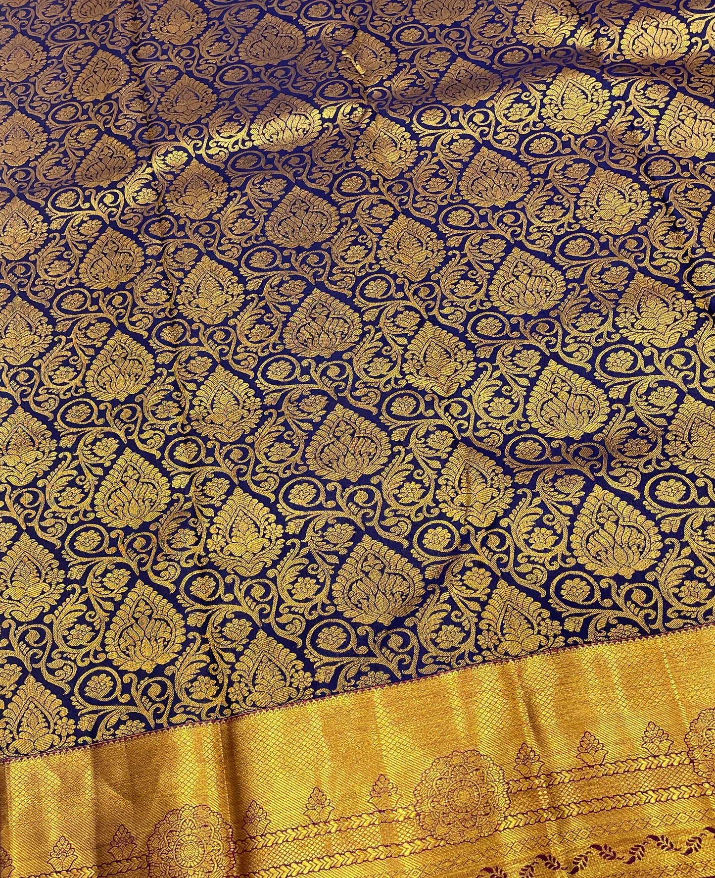 Dark Blue Colored Pure Kanchi Silk Saree In Douglas