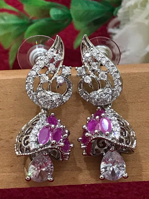 American Diamond Jumkha With Beautiful Pink Color Peacock Design Near Me