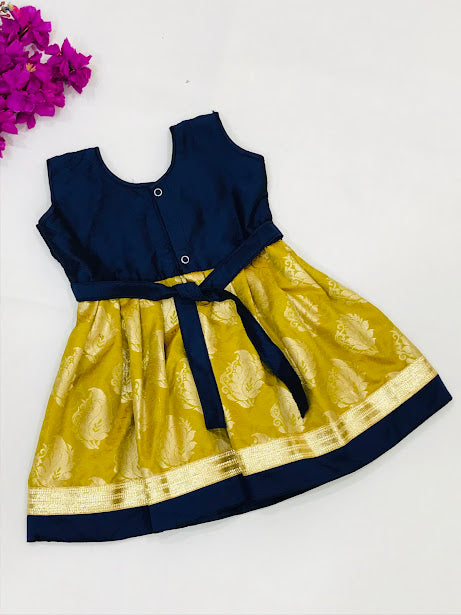 Blue Colored Silk Gown With Zari For Kids Near Me