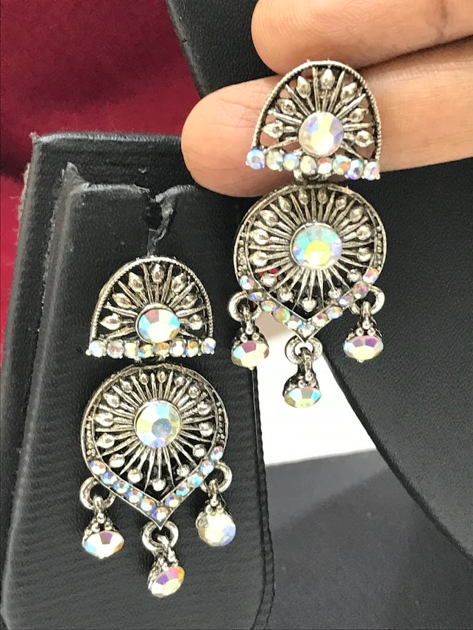 Oxidized Multi Color Stone Worked Designed Earrings In USA