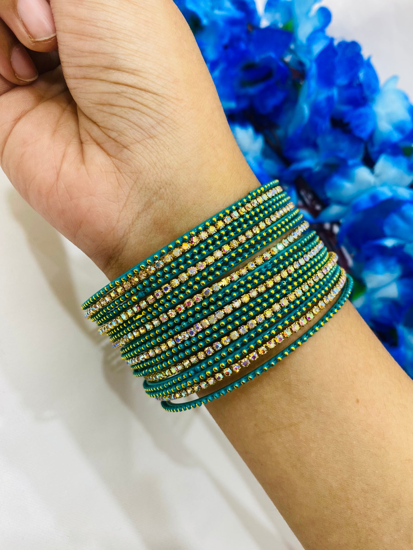 Lovely Green Color Metal Bangles With Sparkling Stones In Skull Valley