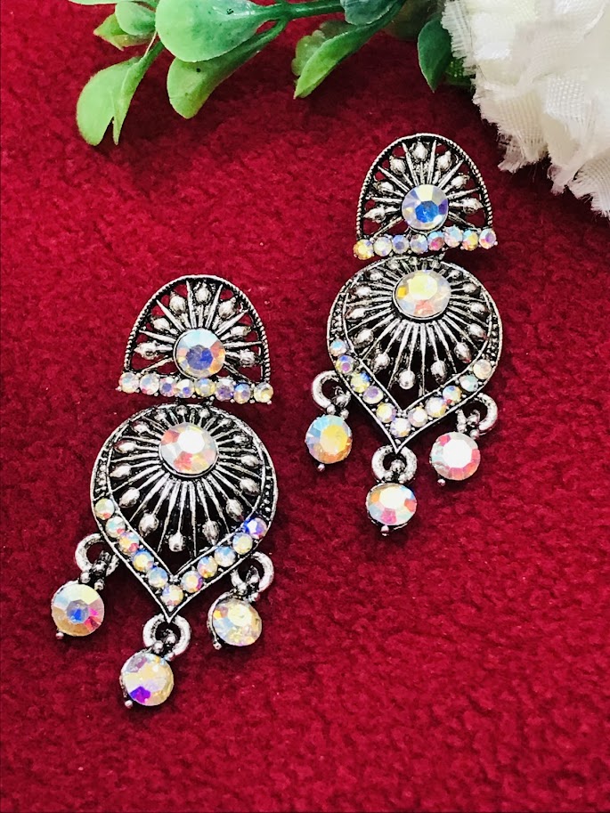 Beautiful Oxidized Multi Color Stone Worked Designed Earrings Near Me