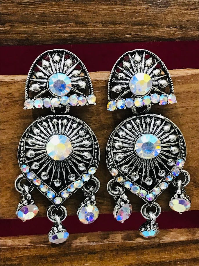 Beautiful Oxidized Multi Color Stone Worked Designed Earrings