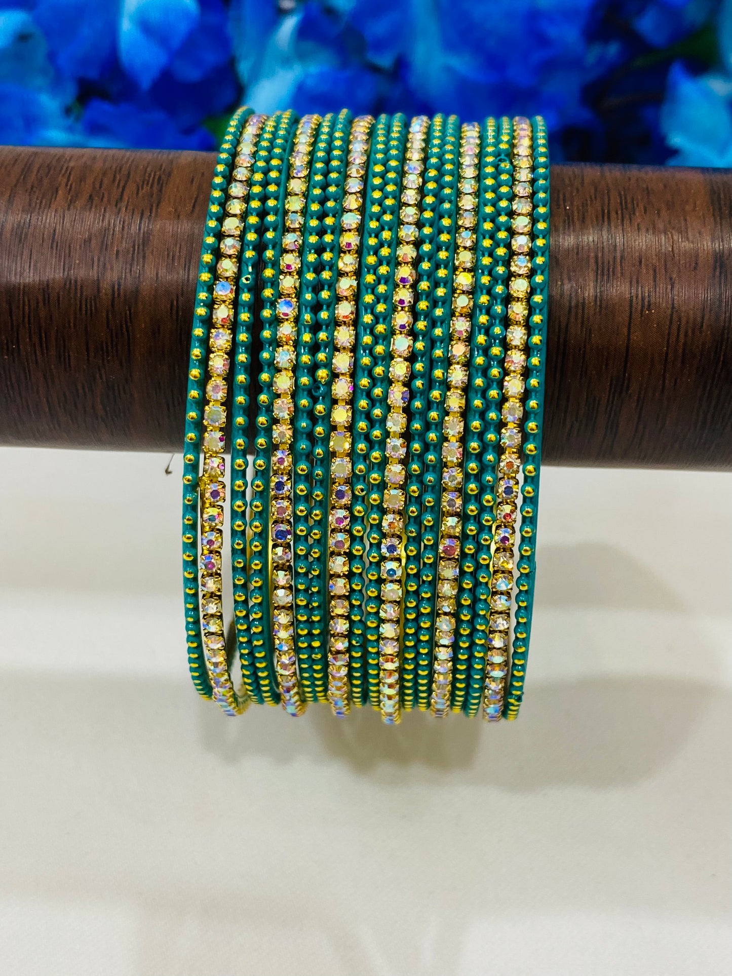 Lovely Green Color Metal Bangles With Sparkling Stones In USA