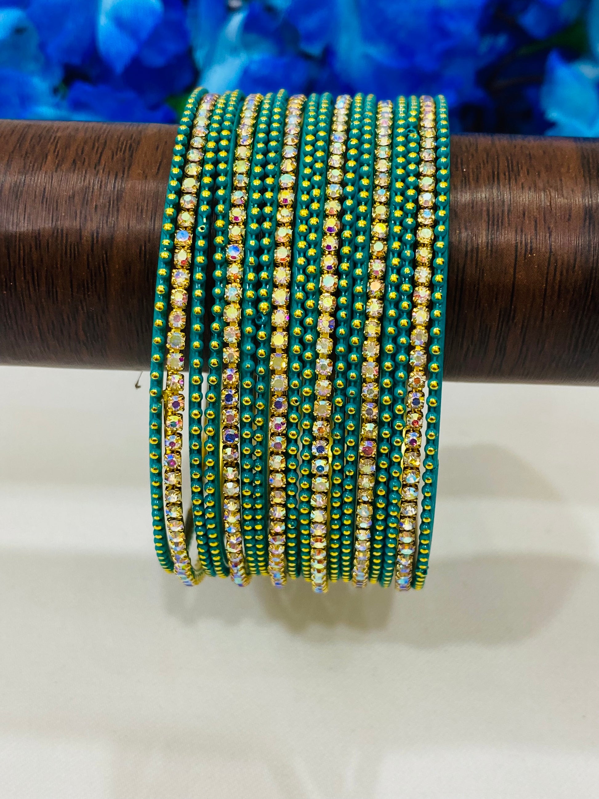 Lovely Green Color Metal Bangles With Sparkling Stones In USA