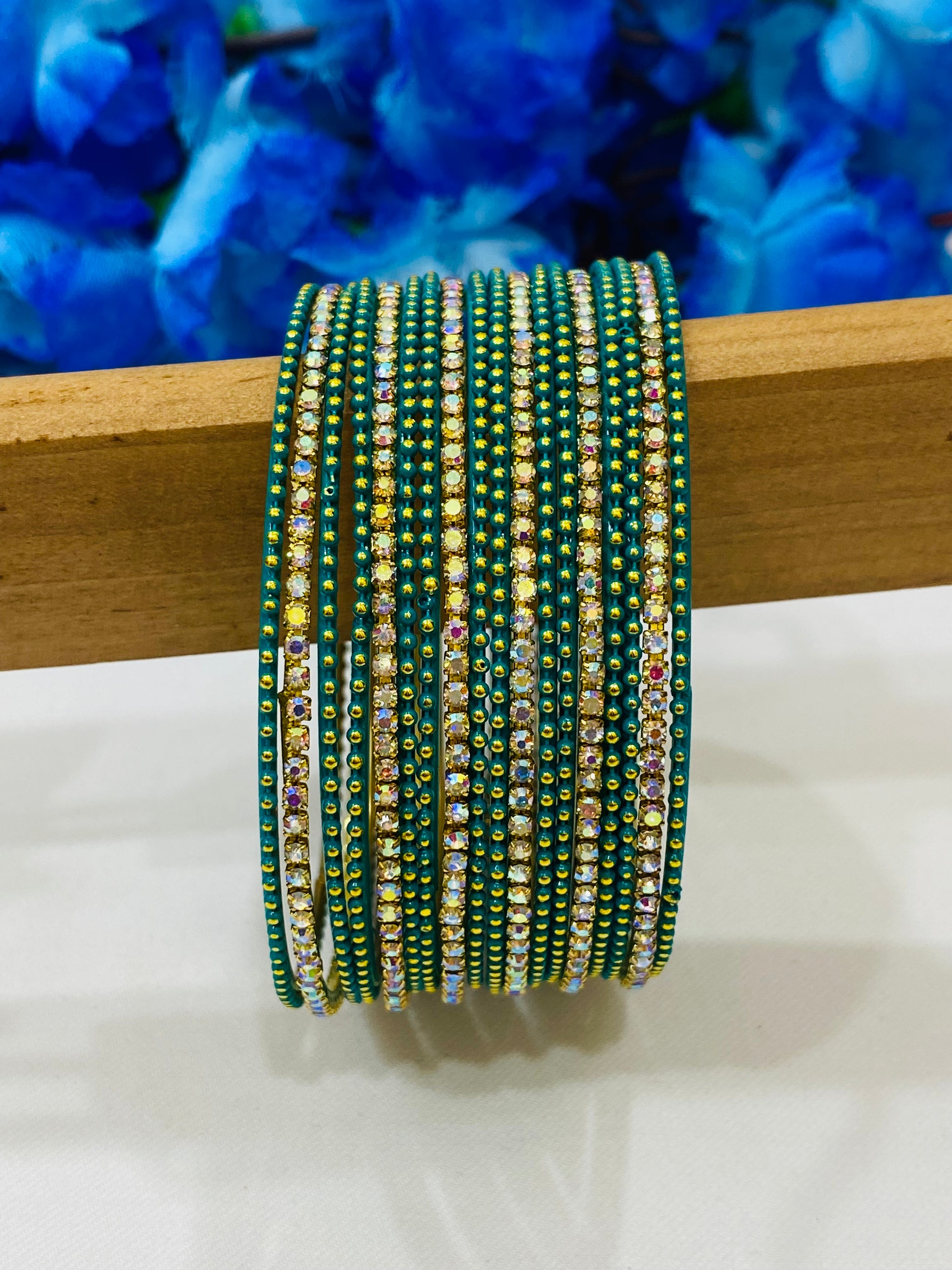 Lovely Green Color Metal Bangles With Golden Stones In Arizona
