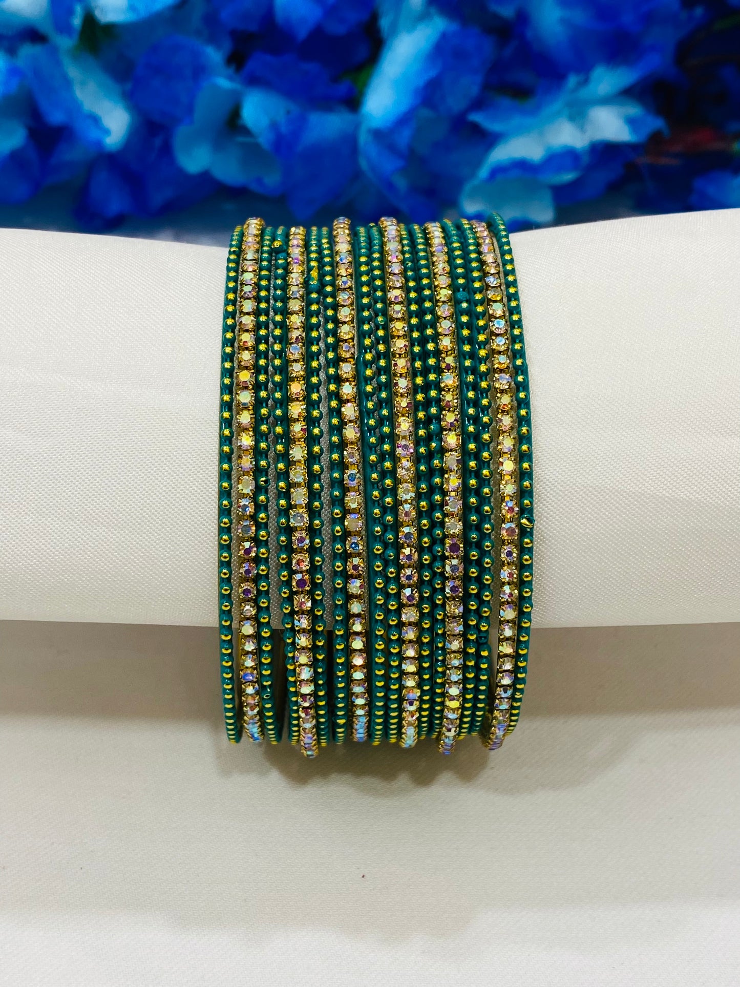 Lovely Green Color Metal Bangles With Sparkling Stones Near Me