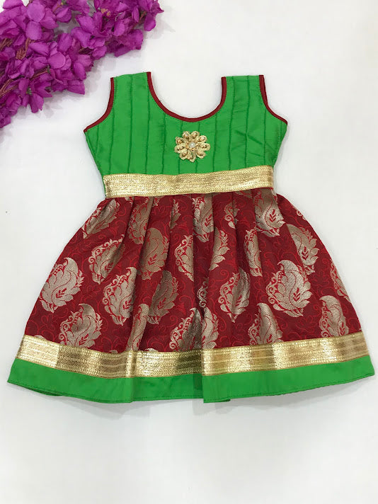 Zari Work With Silk Gown For Kids In Chandler