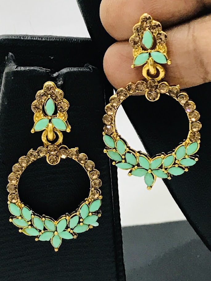 Light Green color Flower design Beautiful Earrings In USA