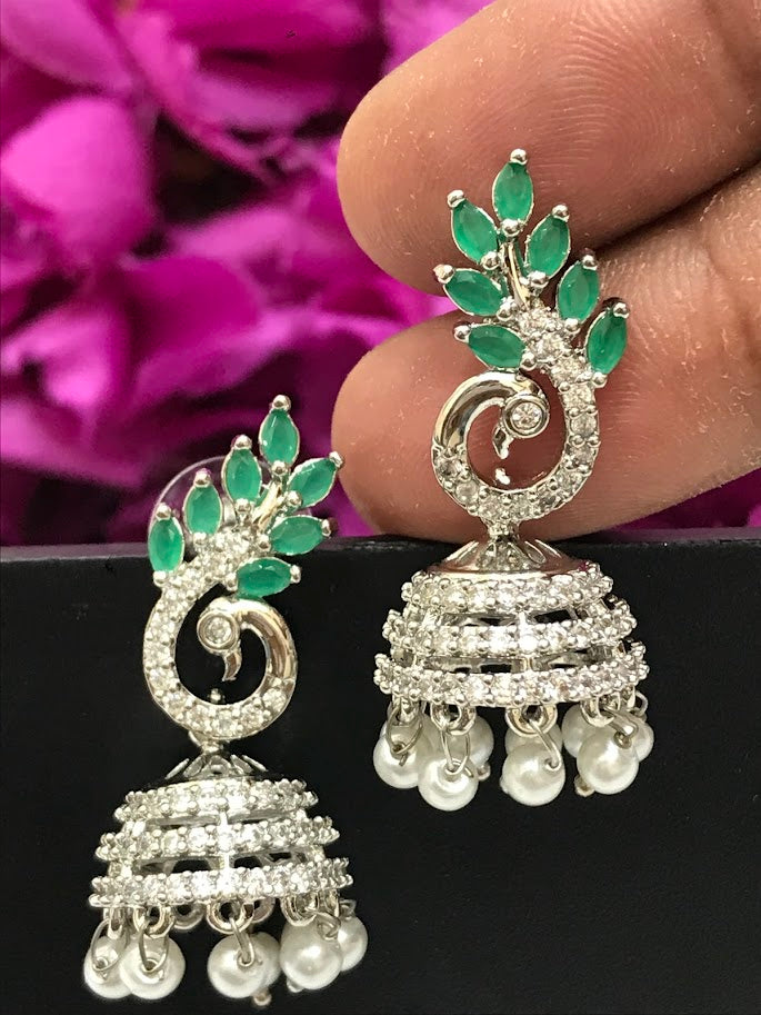 American Diamond Light Green With White pearl Earrings In USA