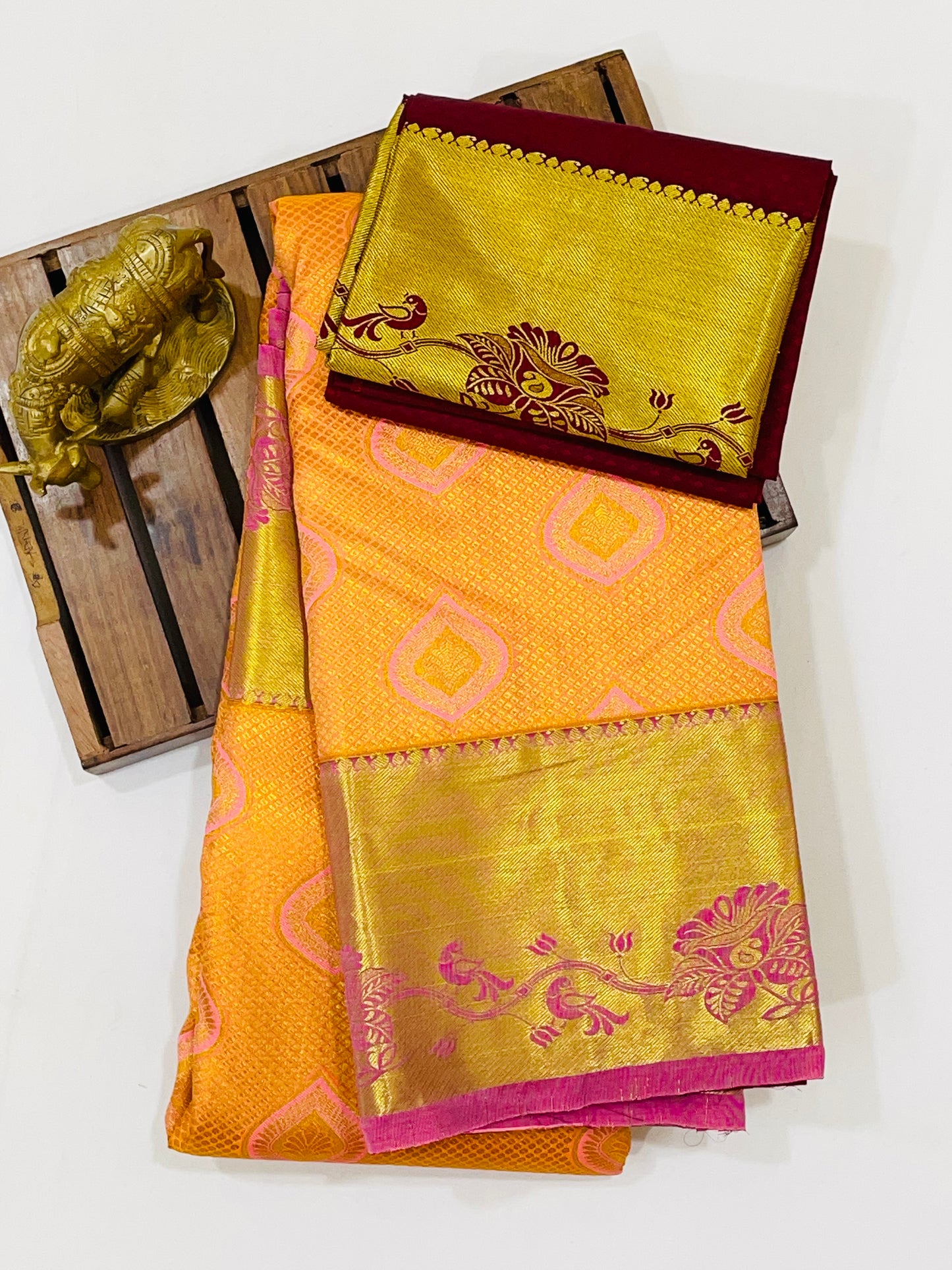Attractive Orange Colored Pure Kanchi Silk Saree For Women