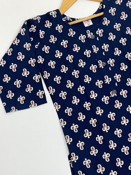 Dark Blue Color Rayon With Printed Work Kurti In Yuma