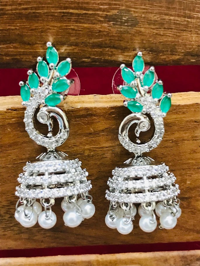 American Diamond Light Green Earrings In Suncity