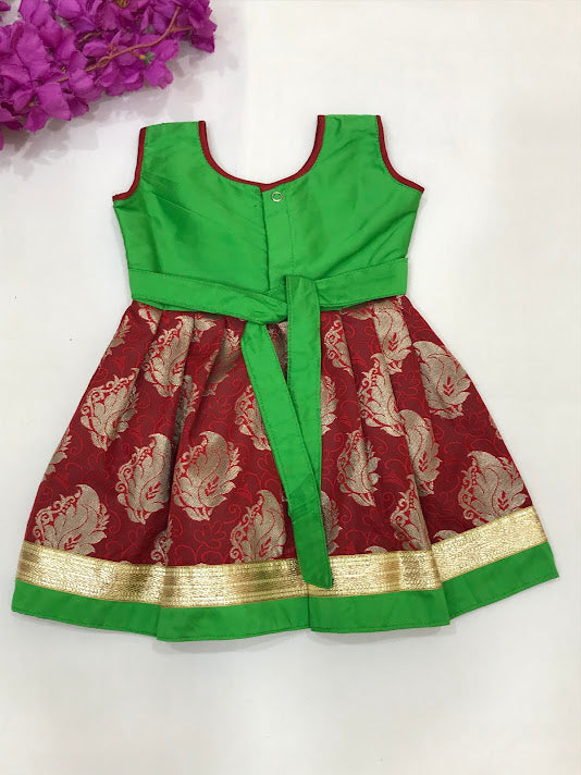 Gorgeous Green Color Zari Work With Silk Gown For Kids Near Me