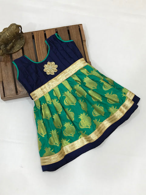 Blue Color Zari With Lace Work Silk Gown In USA