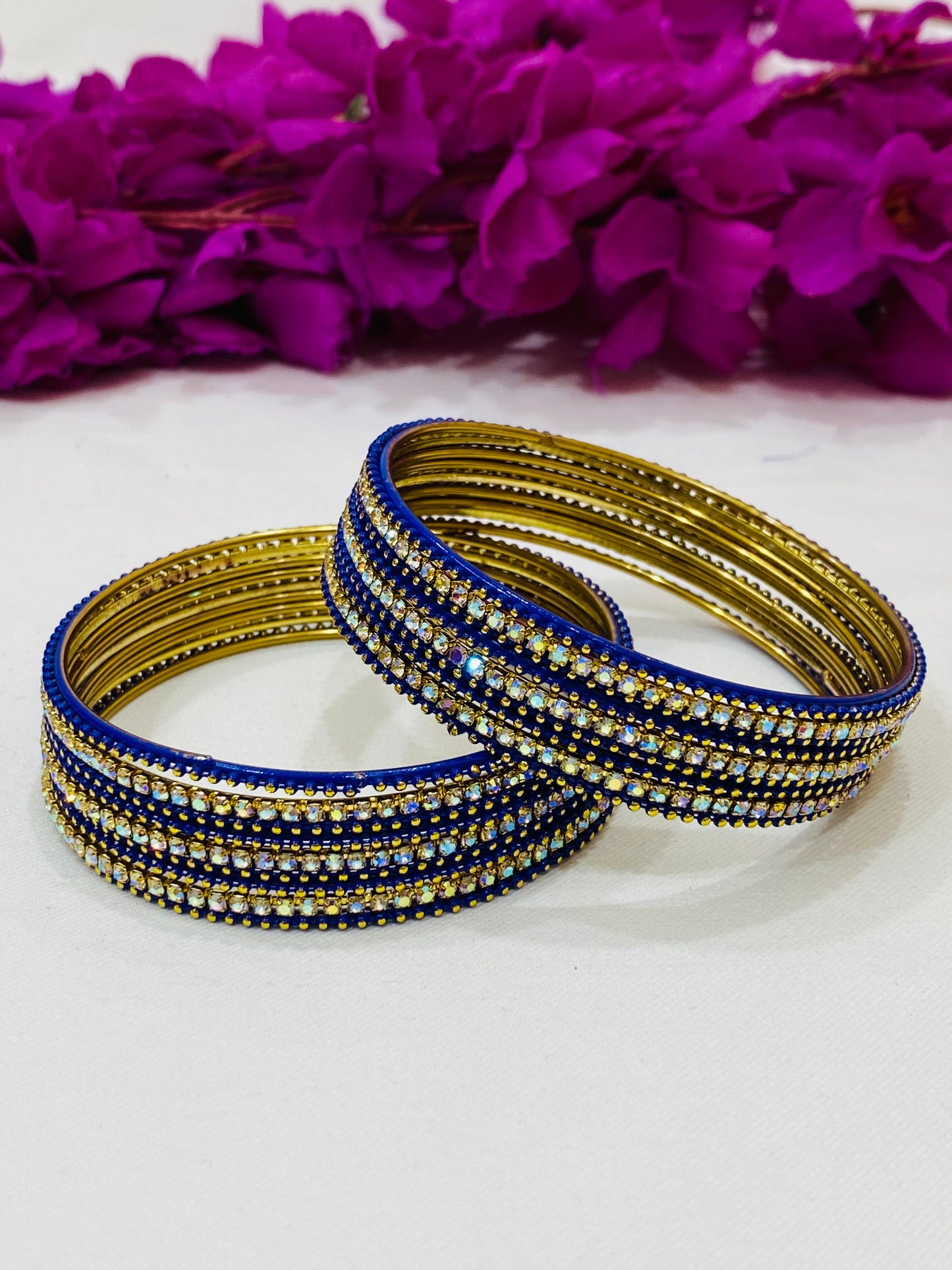 Graceful Blue Colored Metal Bangles With Stones In Tempe