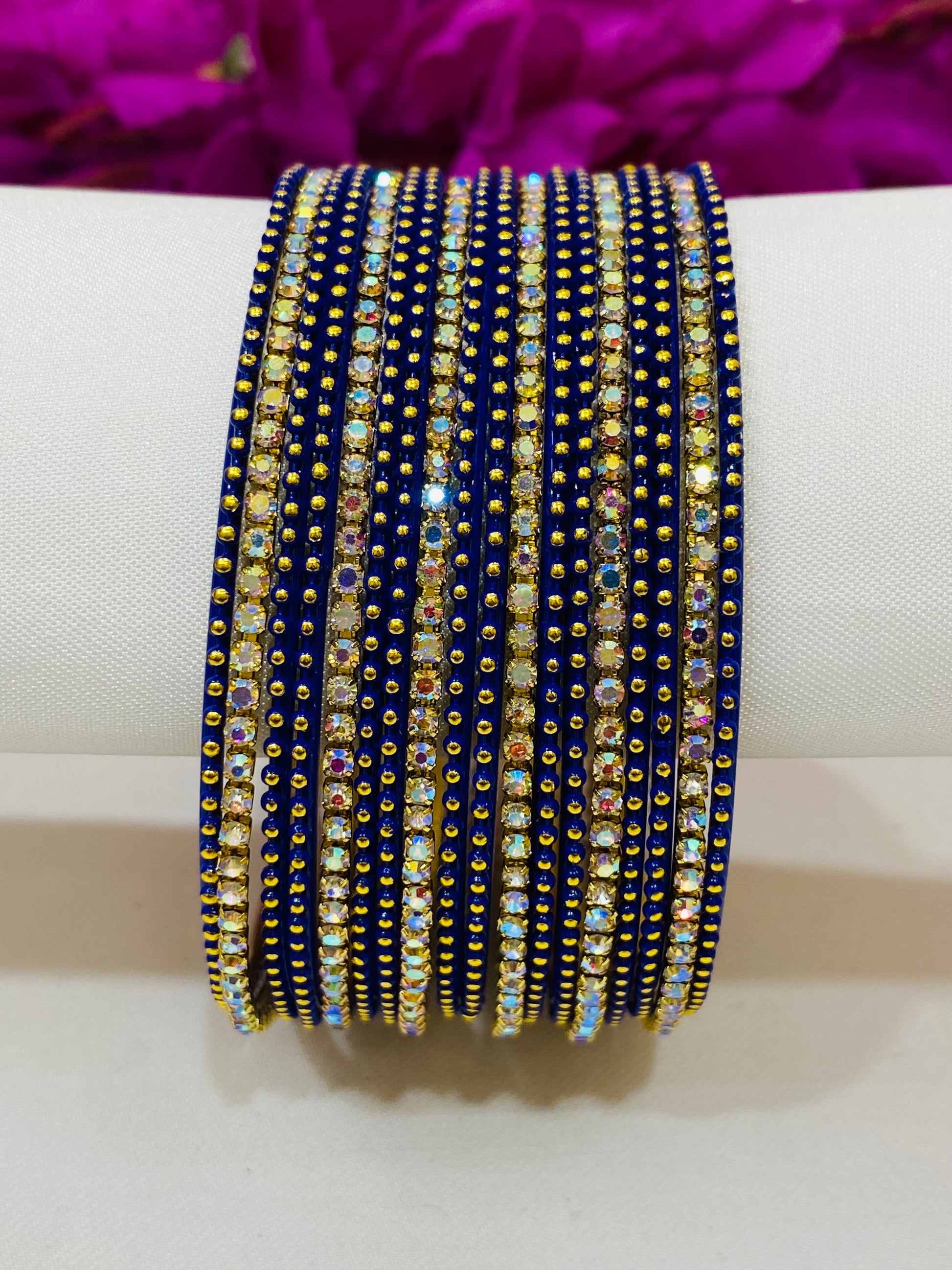 Lovely Blue Colored Metal Bangles With Stones Near Me