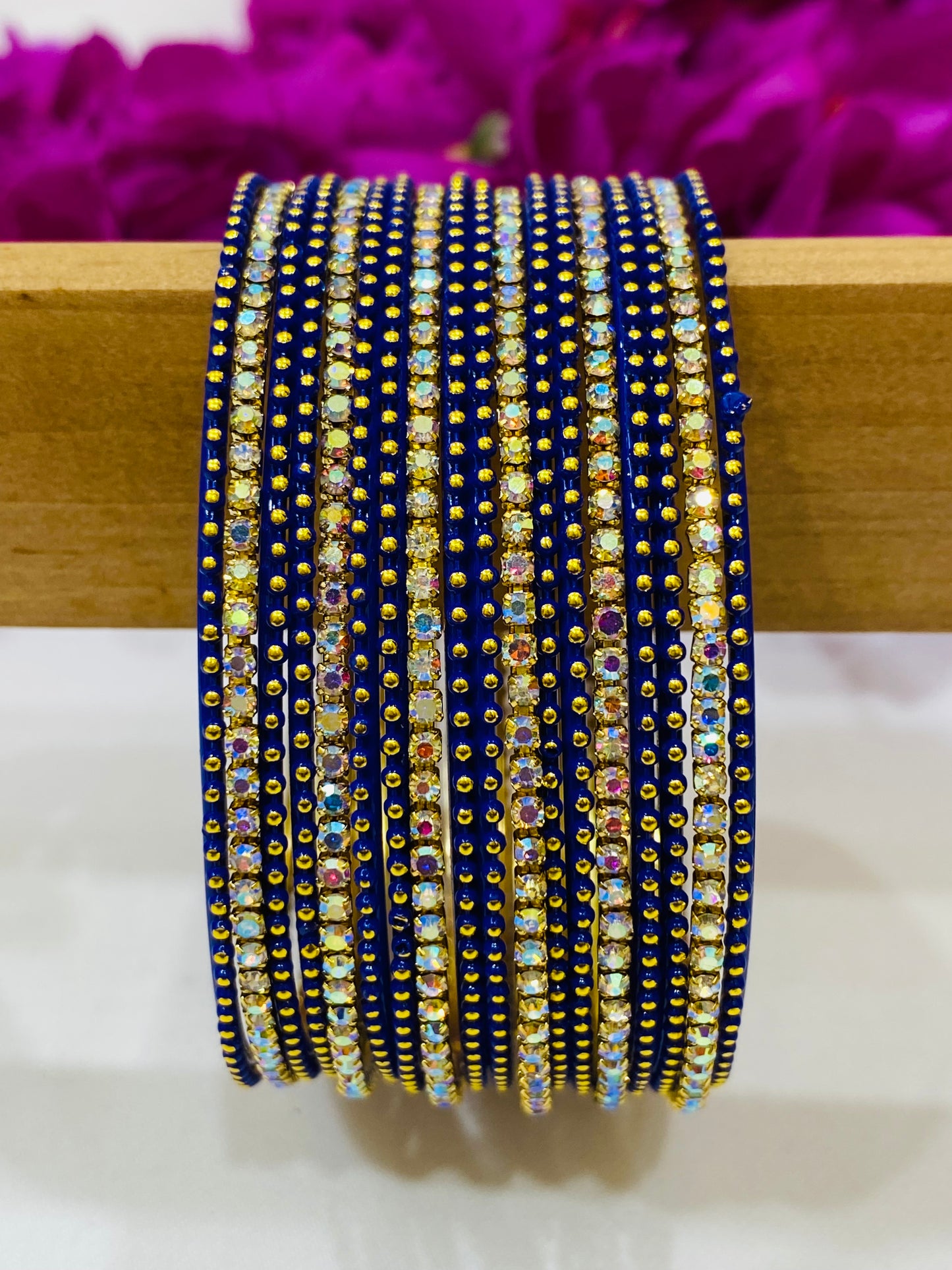 Graceful Blue Colored Metal Bangles With Stones In USA