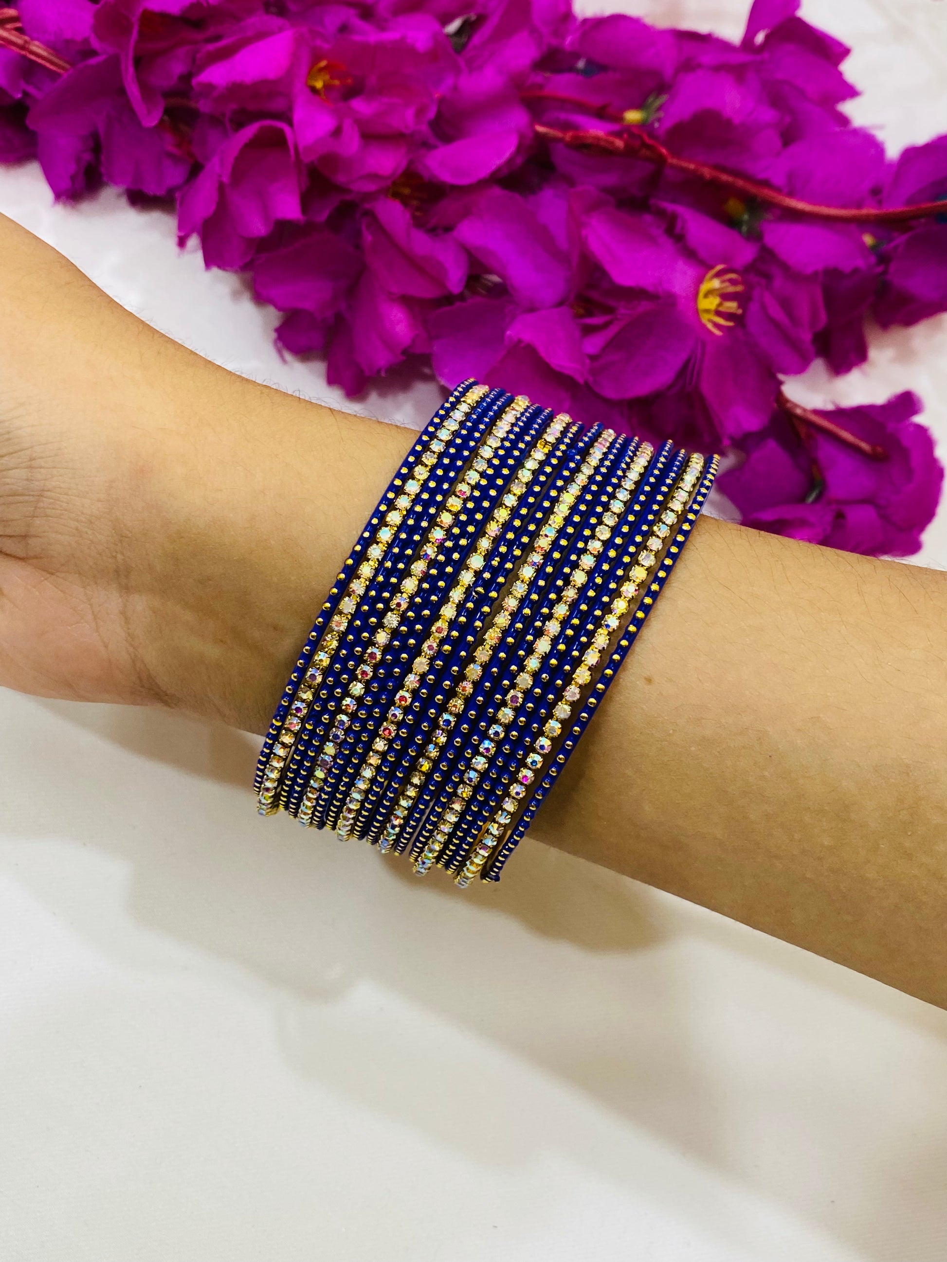 Graceful Blue Colored Metal Bangles With Stones In Suncity