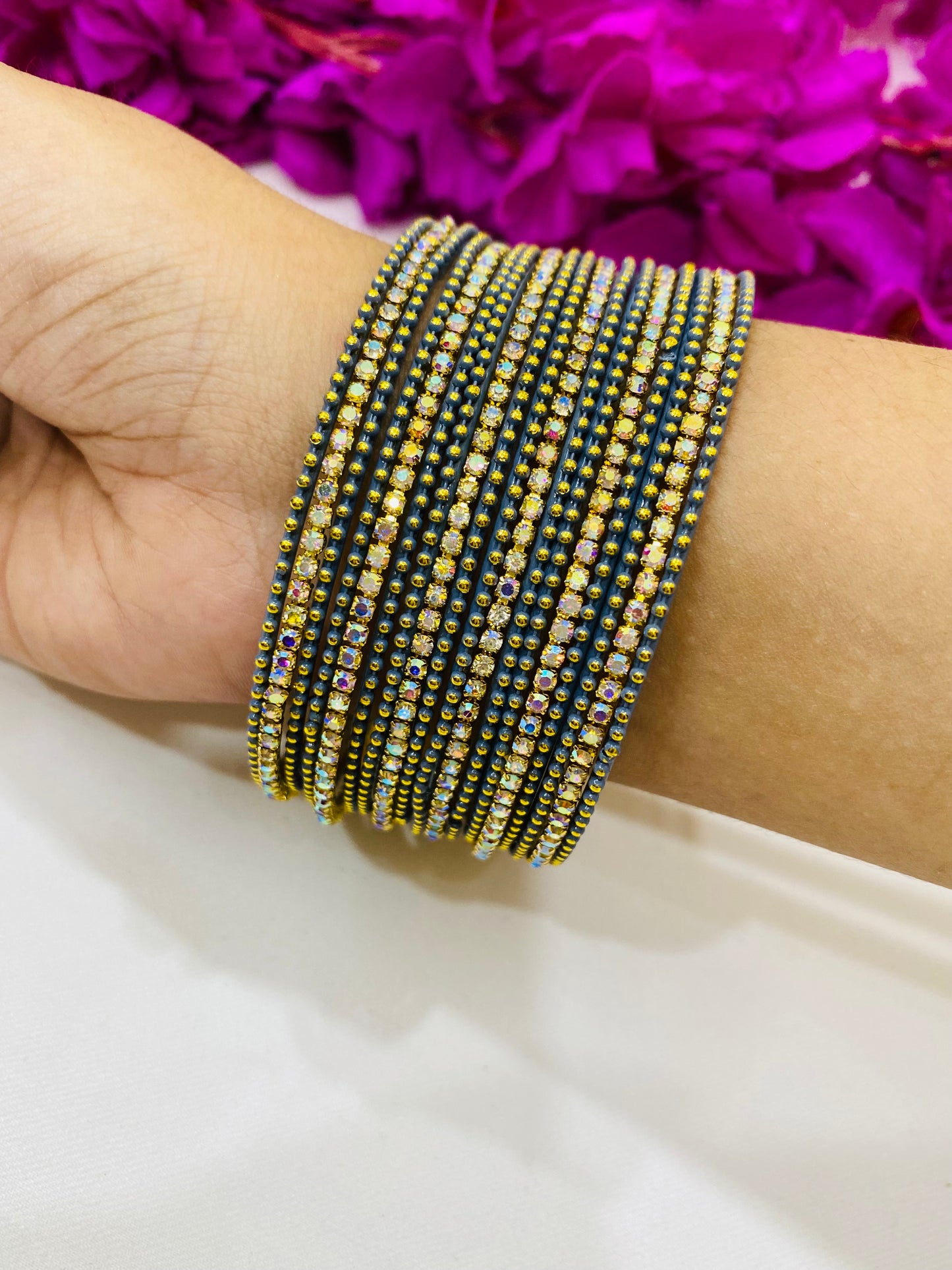 Loveely Grey Color Metal Bangles With Twinkling Stone In Chandler