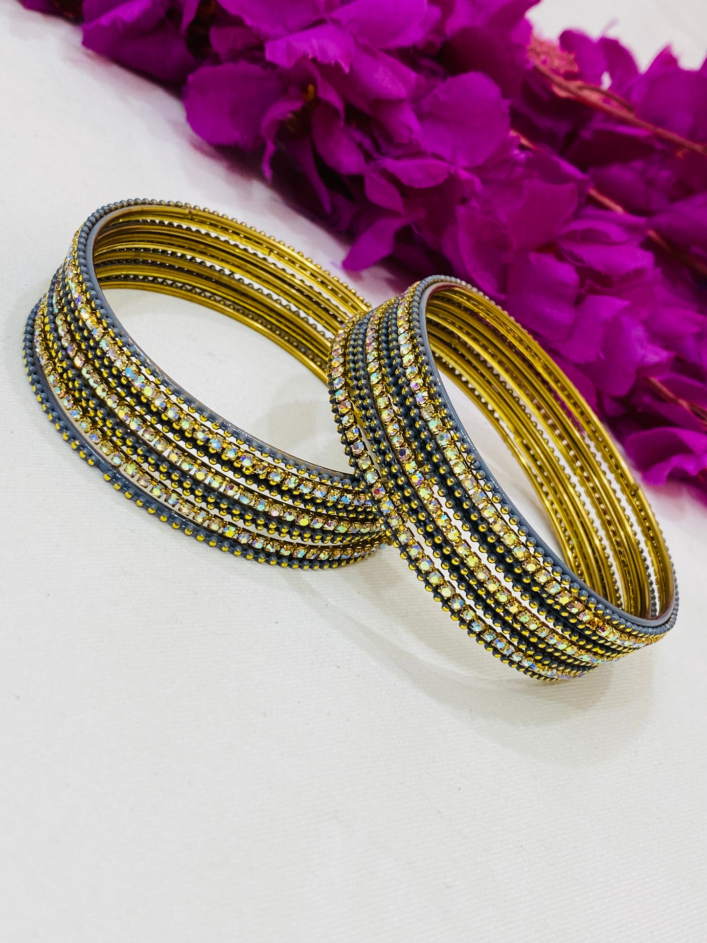 Pretty Grey Color Metal Bangles With Twinkling Stone In USA