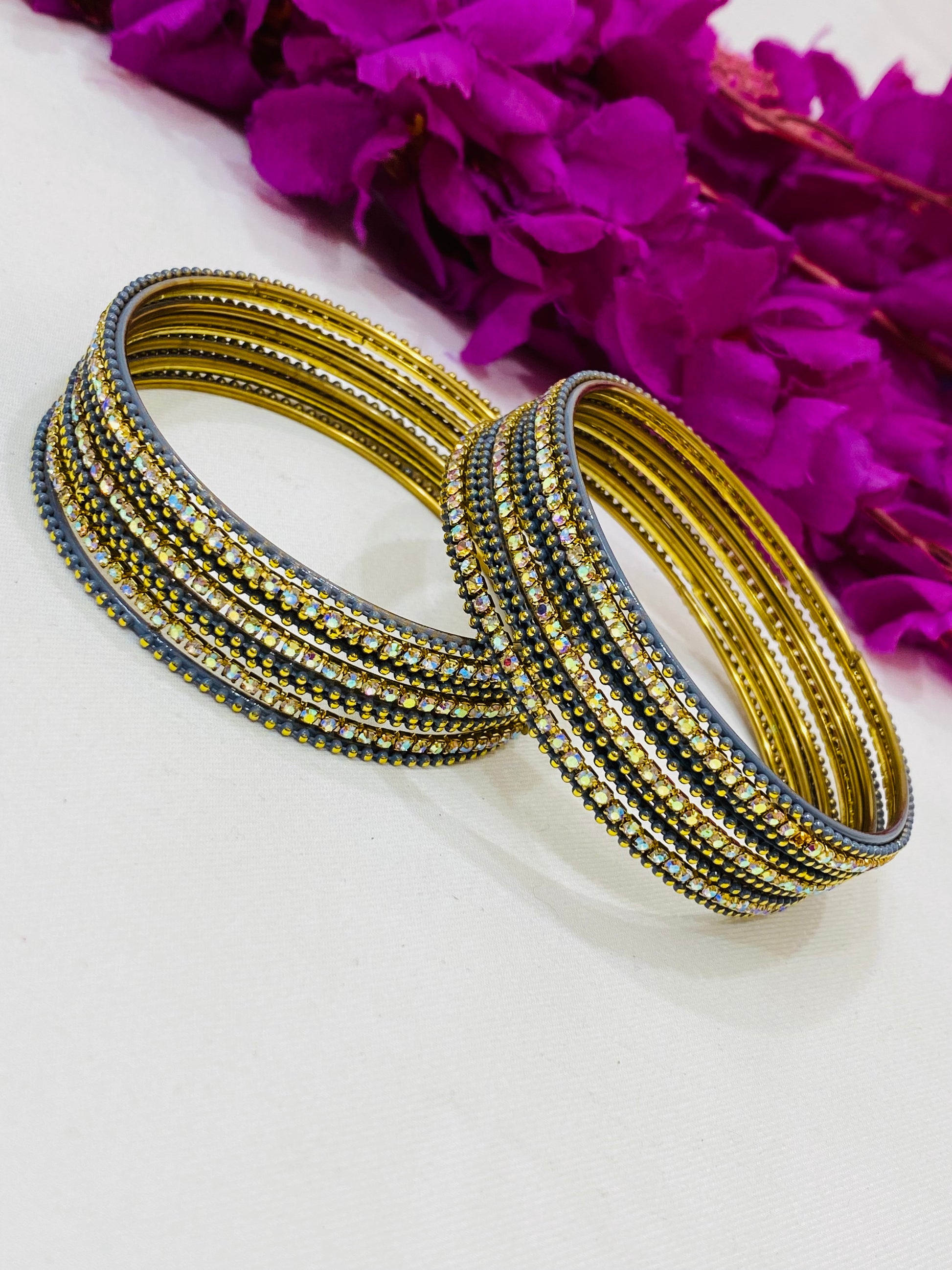 Pretty Grey Color Metal Bangles With Twinkling Stone In USA