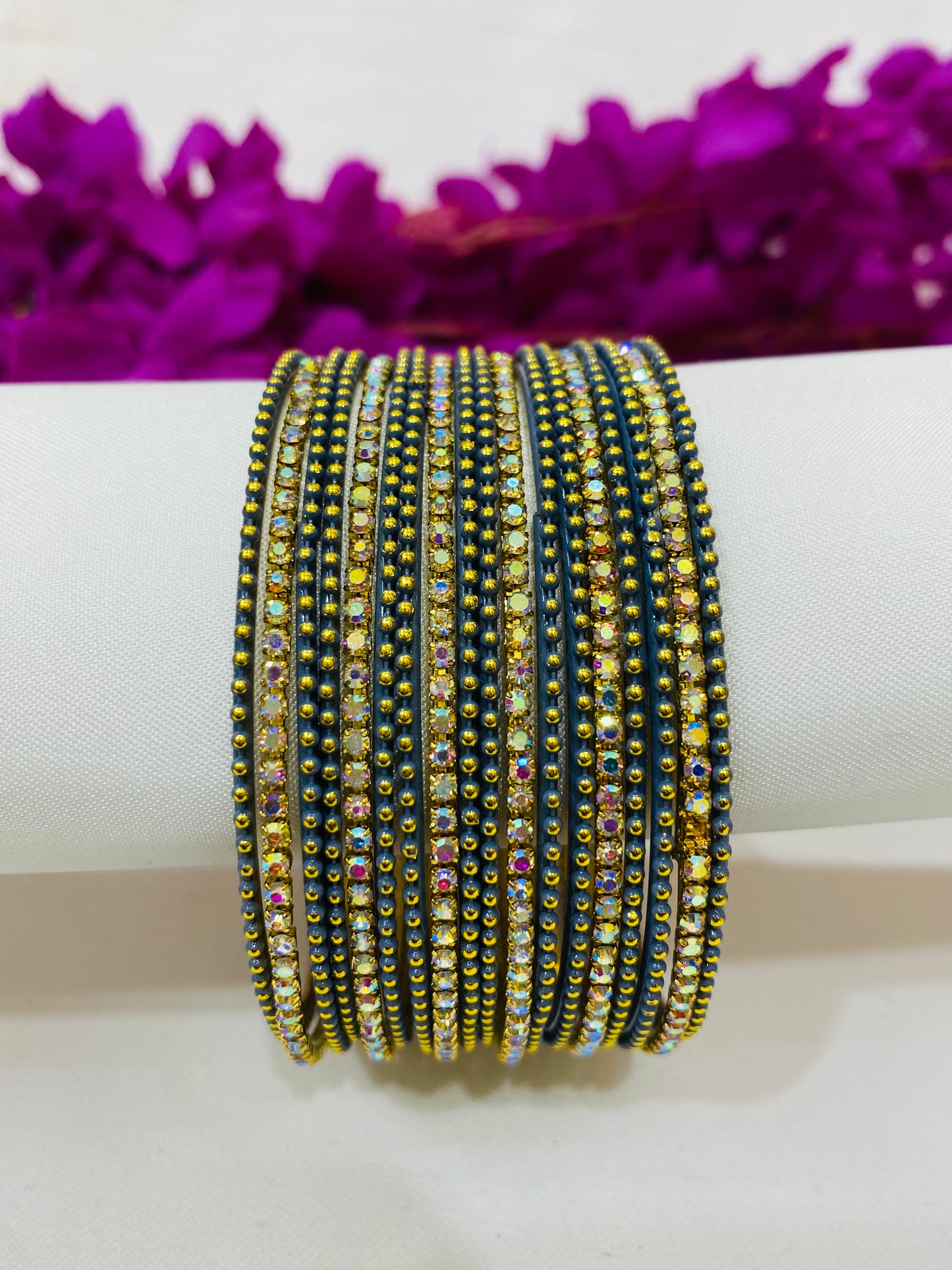 Pretty Grey Color Metal Bangles With Twinkling Stone Near Me