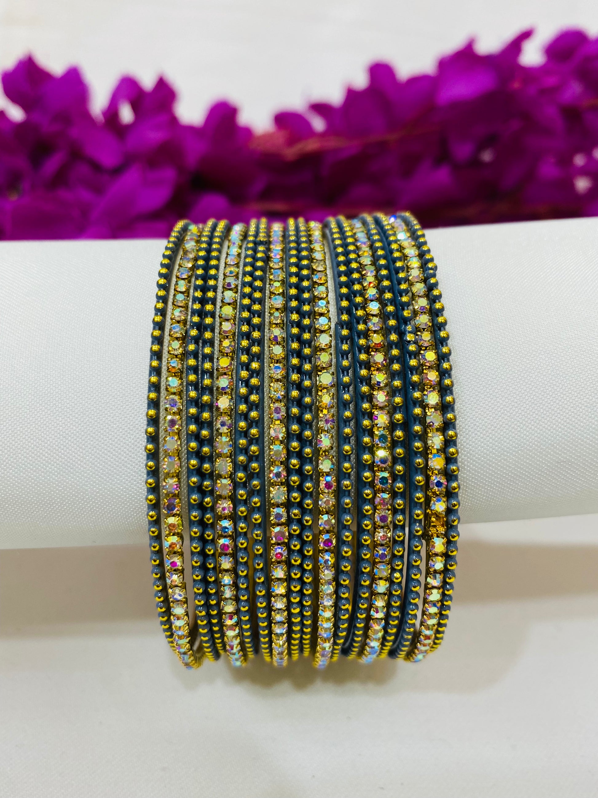 Pretty Grey Color Metal Bangles With Twinkling Stone Near Me