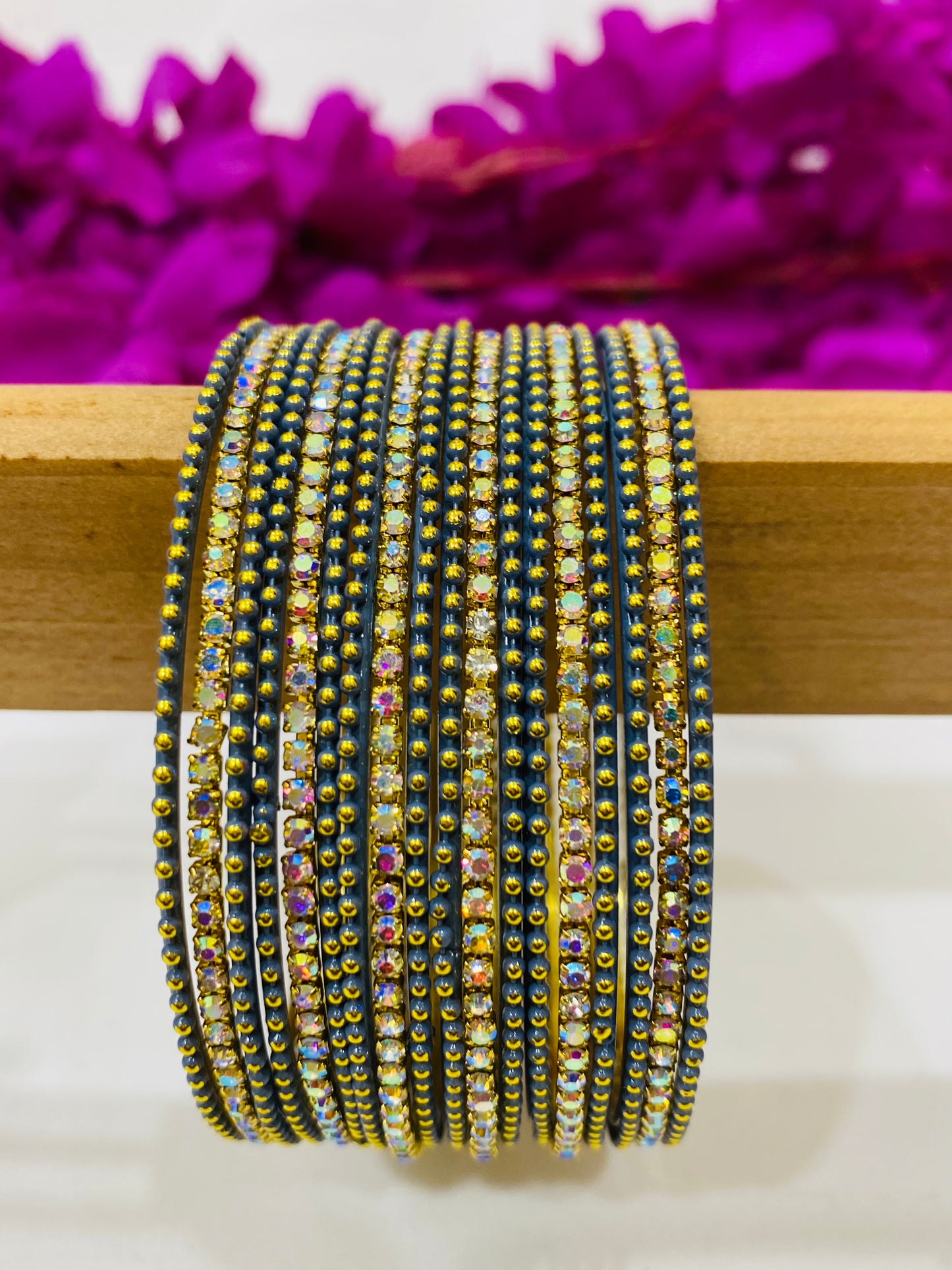 Pretty Grey Color Metal Bangles With Stone In Tucson