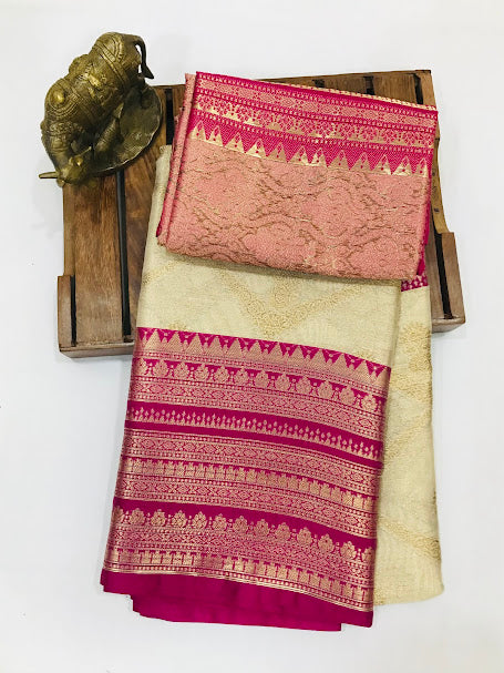 Attractive Pink Color Pure Kanchi Tissue Silk Saree Near Me