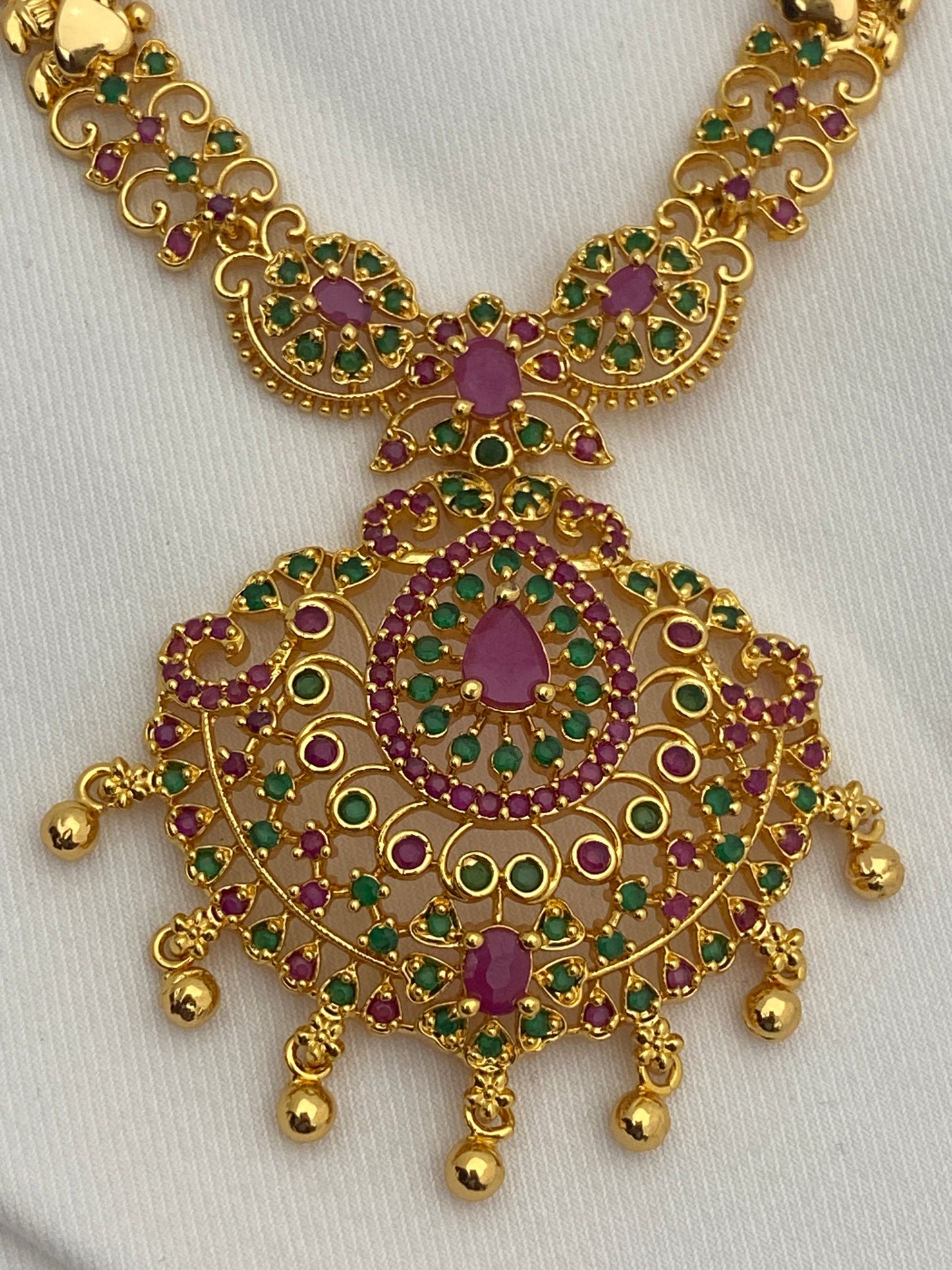 Beautiful Ruby And Emerald Stone Necklace With Tear Drops