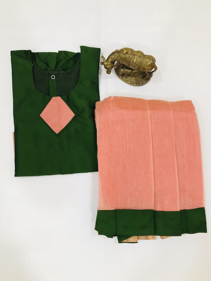 Green With Pink Color Cotton Langa Set In Apache Junction