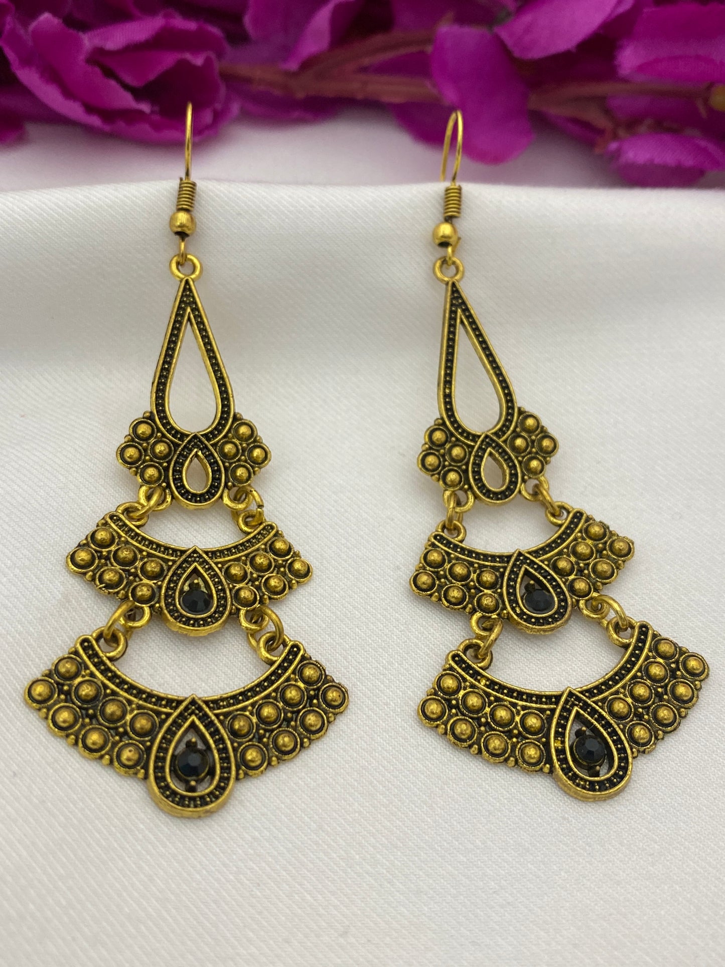 Beautiful Gold Color Oxidised Long Earrings