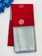 Gorgeous Red Color Pure Silk Saree With Silver Zari Work For Women