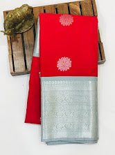 Gorgeous Red Color Pure Silk Saree With Silver Zari Work Near Me