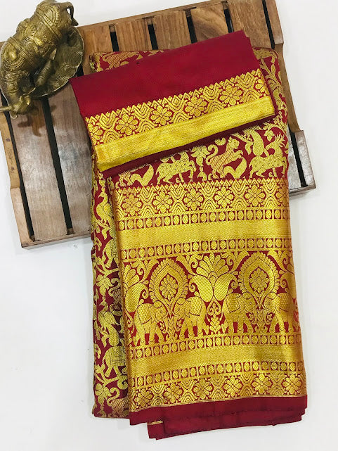 Maroon Color Pure Kanchi Silk Saree With Gold And Silver Zari Work For Women Near Me