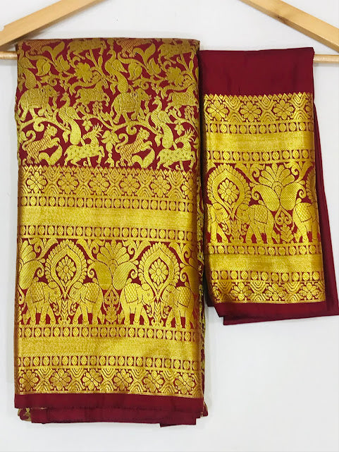 Marvellous Maroon Color Pure Kanchi Silk Saree For Women In USA