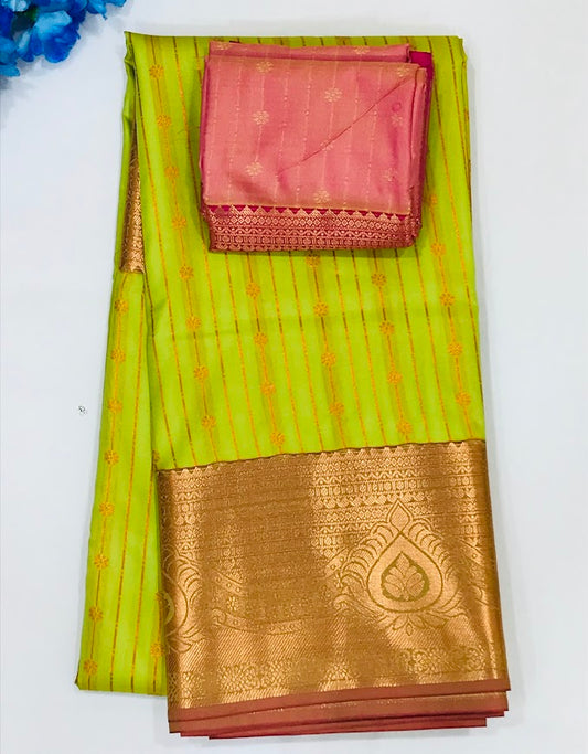 Alluring Lime Green Color Pure Kanchi Silk Saree For Women