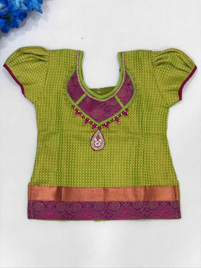 Gorgeous Green Color Silk Langa Set For Girls In Suncity