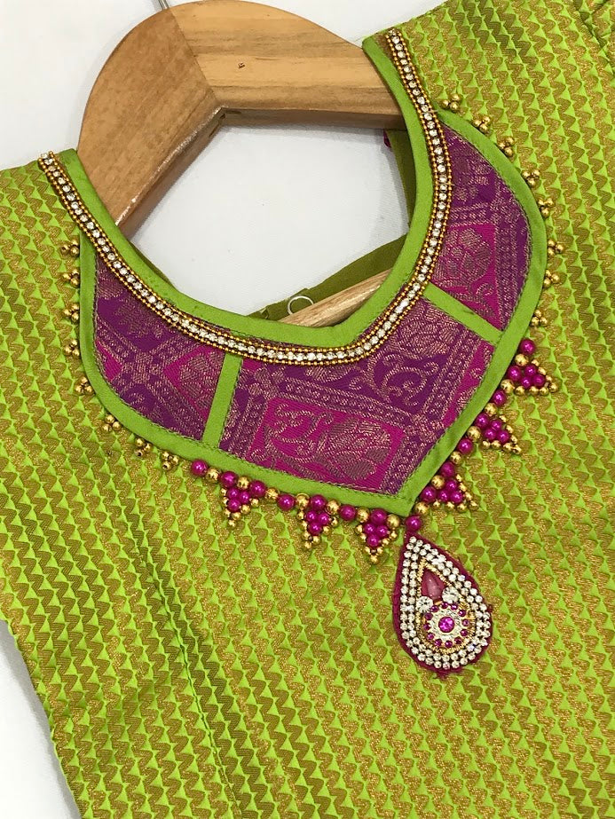 Gorgeous Green Color Silk Langa Set For Girls In Gilbert