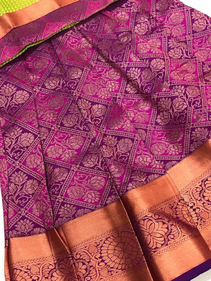 Green Color Silk Langa Set In Douglas