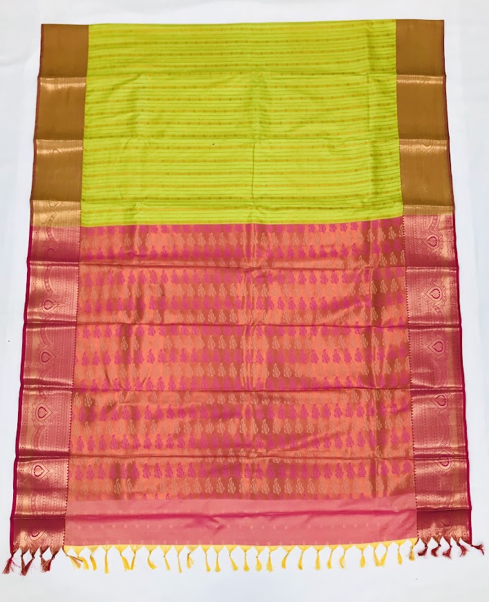 Elegant Lime Green Color Pure Kanchi Silk Saree In Tempe