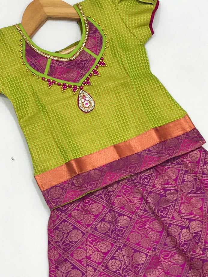 Green Color Silk Langa Set In Litchfield Park