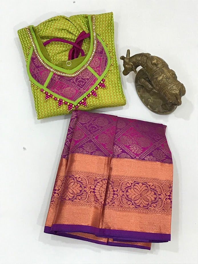 Green Color Silk Langa Set For Girls Near Me