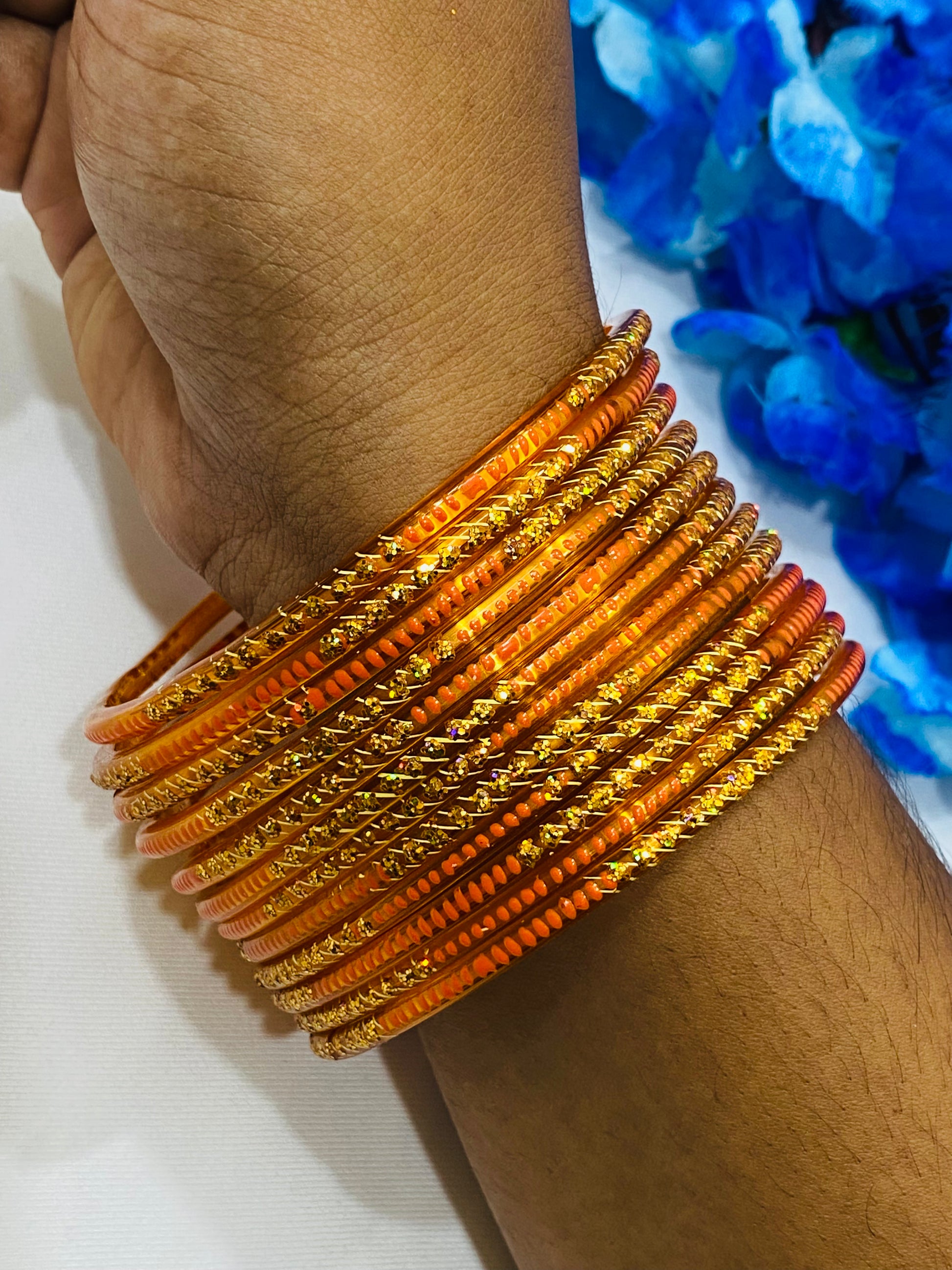 Stunning Orange Color Glass Bangles For Women