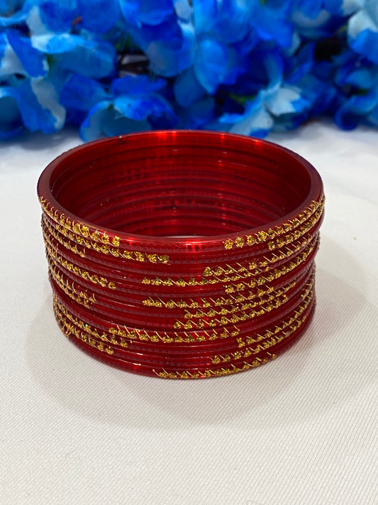 Resplendent Red Color Glass Bangles For Women