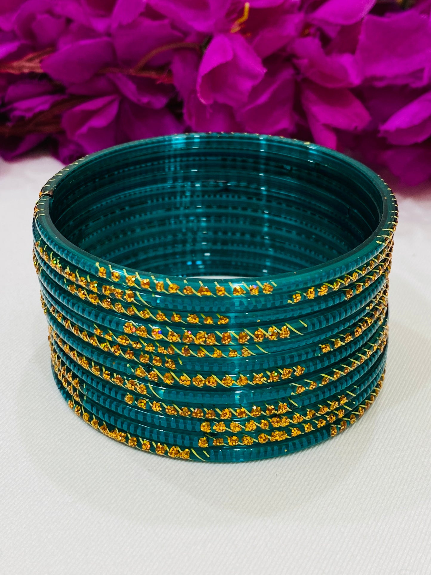 Alluring Teal Green Color Glass Bangles For Women